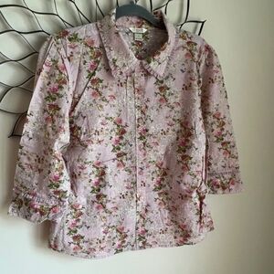 🌻Christopher & Banks Pale Pink Floral Blouse Size L
